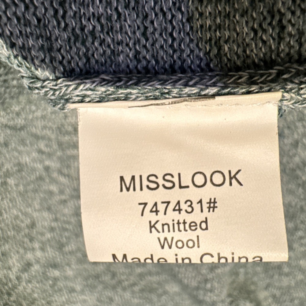 Women's M Wool Sweater Miss‎ Look, Vintage green Heathered, Scallop Finish boho - Picture 9 of 10